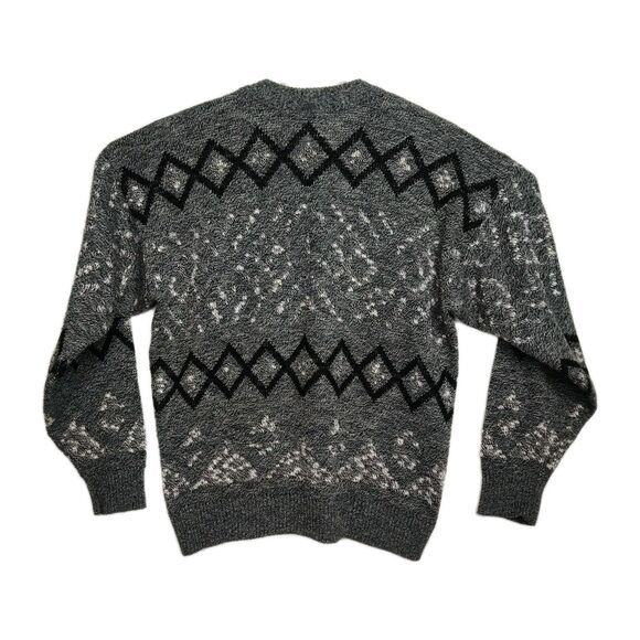 VTG J.J. Cochran Sweater Men's Size L Gray Geometric Pattern Pullover Long Slvs - Picture 2 of 9